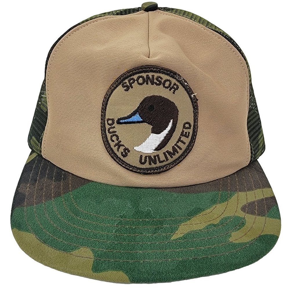 Ducks Unlimited Sponsor Hat Vintage Camo Trucker Snapback Hunting Cap Patch USA